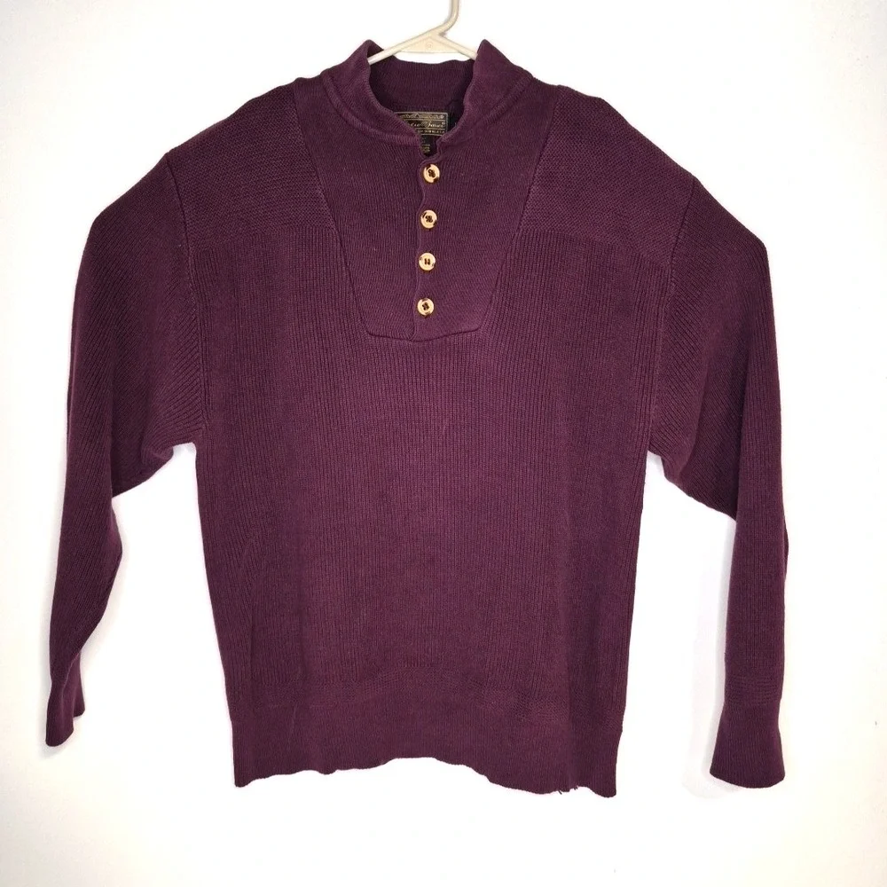 Vintage Eddie Bauer Henley Sweater Mens Large Burgundy Red Fisherman‎ Knit 90s
